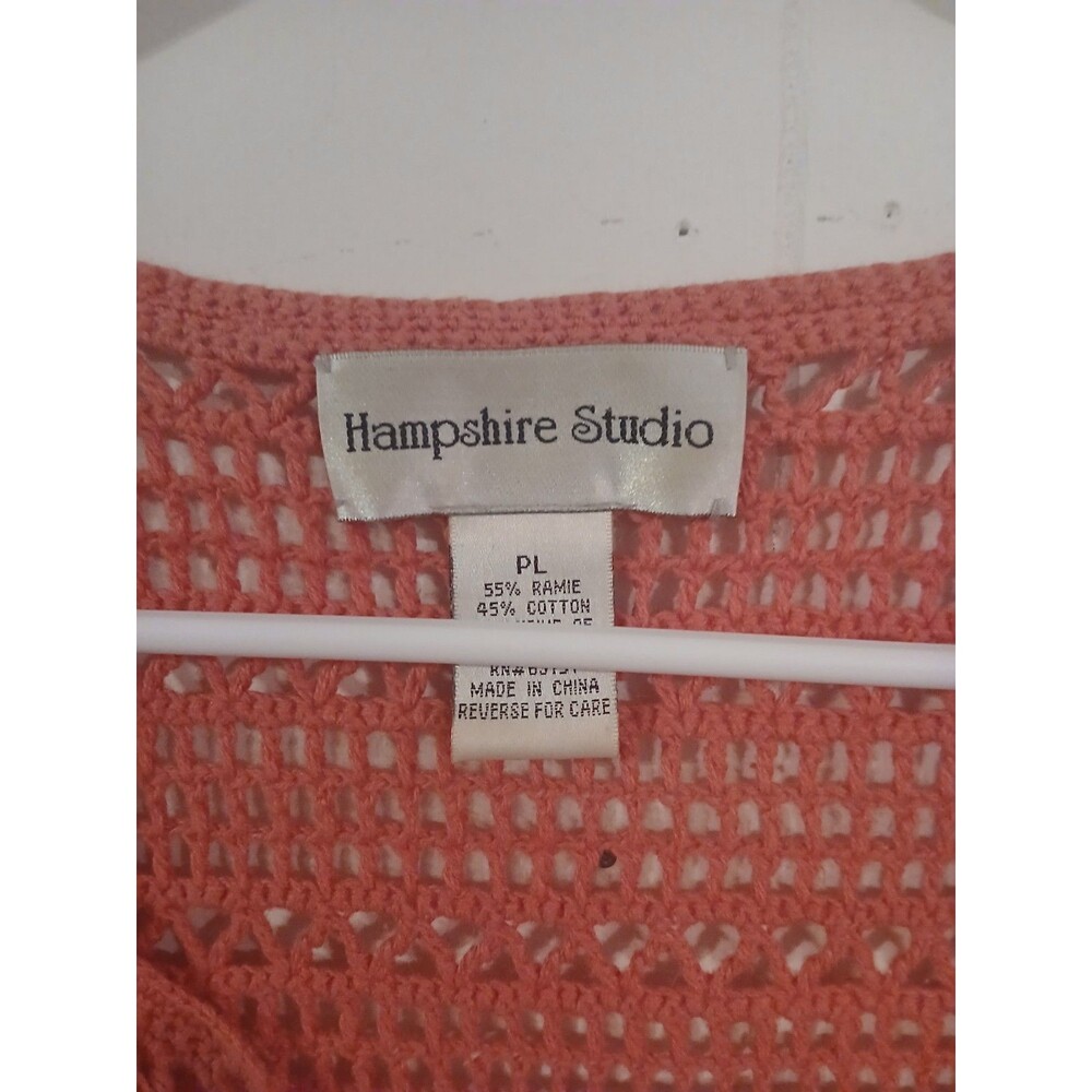 Vintage Hampshire Studio Cardigan Petite Large Pink Open Knit Boho Cottage Beach - Picture 5 of 5